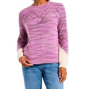 Nic+Zoe Winter Warmth Sweater Womens Small Purple Pointelle Knit Bishop …